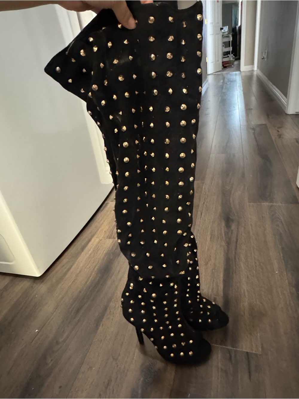 Black Studded Over-the-Knee Dress Boots
